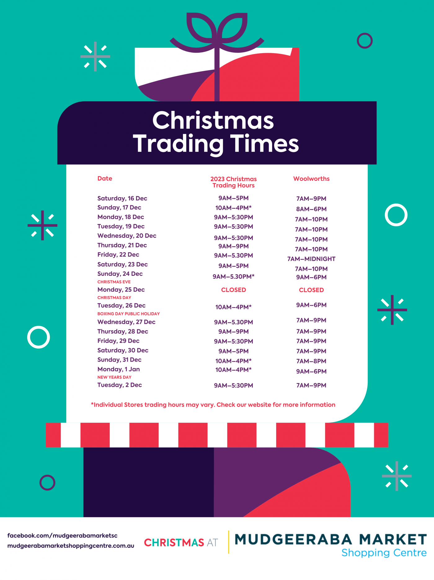 Mudgeeraba Christmas Trading Times 30x40 Poster 5